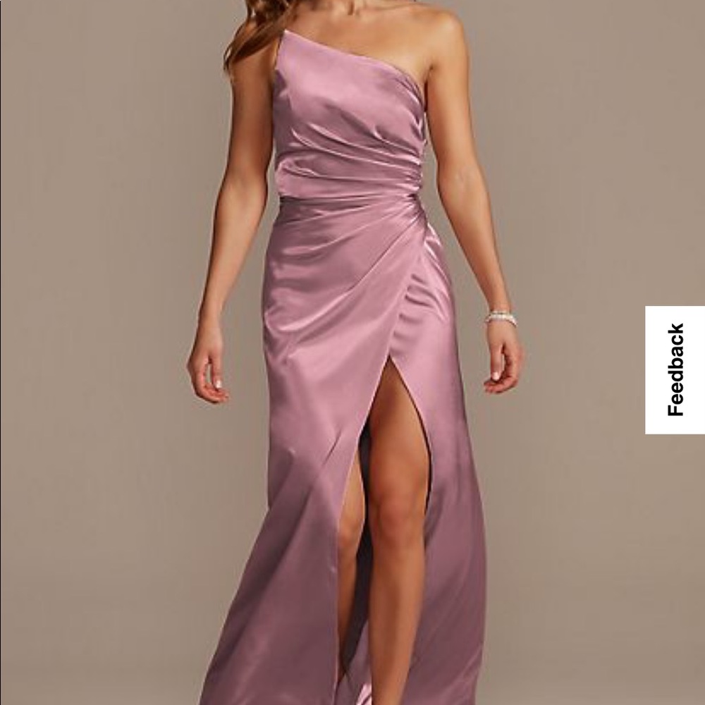 David’s Bridal Charmeuse Draped One-Shoulder Bridesmaid Dress - Size 6 - Quartz